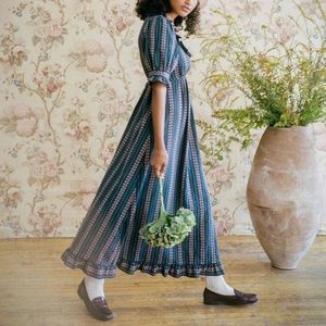 Christy Dawn Meadow Dress in Indigo Zinnia Stripe, size Small